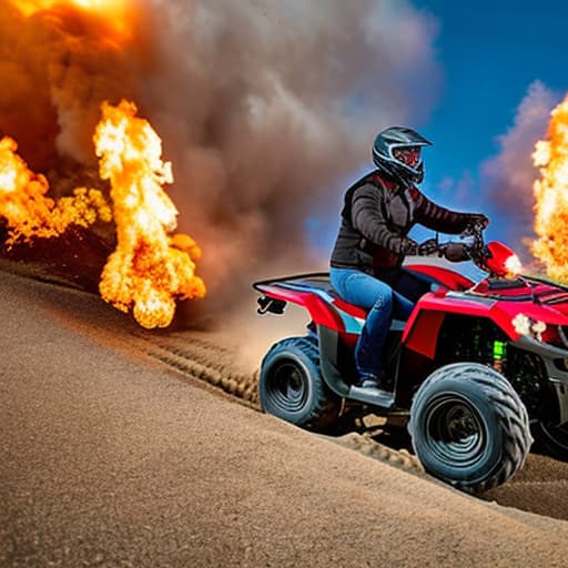 portrait+ style A Dragon riding on a quad bike hyperrealistic, full body, detailed clothing, highly detailed, cinematic lighting, stunningly beautiful, intricate, sharp focus, f/1. 8, 85mm, (centered image composition), (professionally color graded), ((bright soft diffused light)), volumetric fog, trending on instagram, trending on tumblr, HDR 4K, 8K