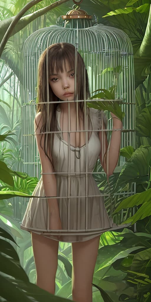  girl-in a cage in the jungle