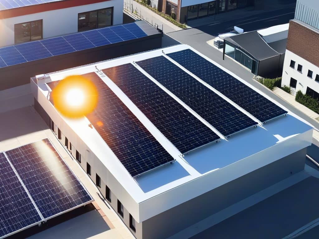  A minimalist and professional image showcasing a sleek, modern solar panel installation on the roof of a stylish bakery, with the sun shining brightly overhead casting a warm glow. The solar panels are seamlessly integrated into the building's design, symbolizing the seamless incorporation of renewable energy sources into the dessertmaking process. The image captures the essence of sustainability and innovation in the culinary industry, inspiring readers to consider the application of renewable energies in pastry creation. hyperrealistic, full body, detailed clothing, highly detailed, cinematic lighting, stunningly beautiful, intricate, sharp focus, f/1. 8, 85mm, (centered image composition), (professionally color graded), ((bright soft diffused light)), volumetric fog, trending on instagram, trending on tumblr, HDR 4K, 8K