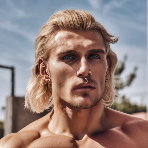 portrait+ style Russian queer fitness model blonde hunk dude face