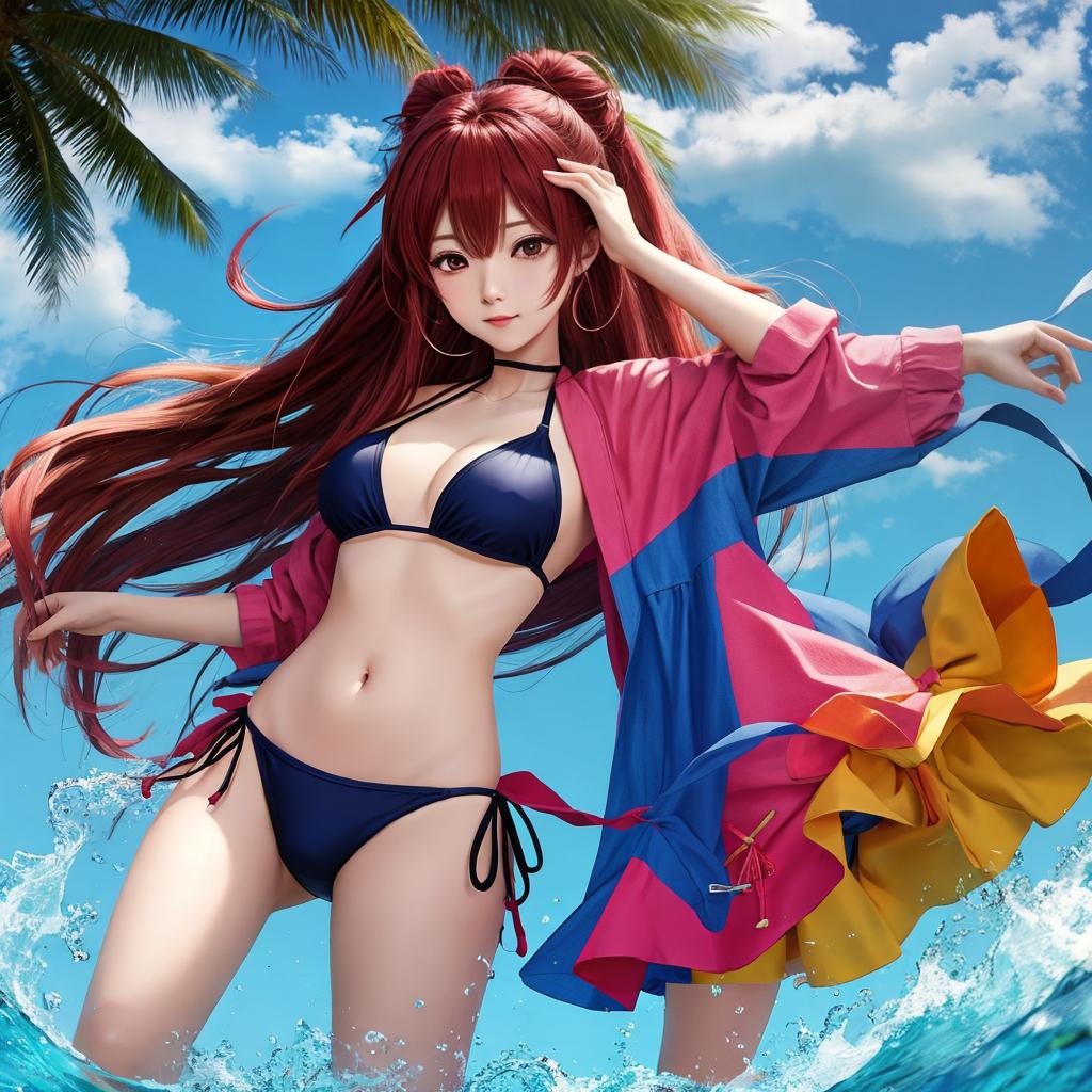  in an anime style, bikini