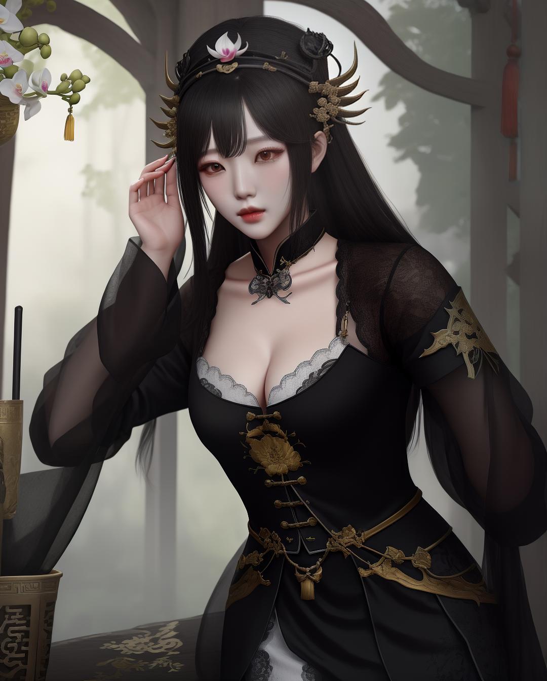  masterpiece, best quality, black desert online, lahn, chinese woman, orchid