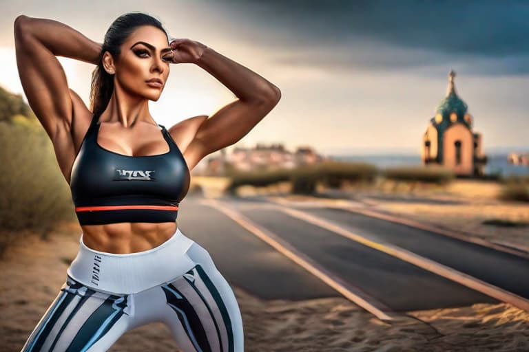  bodybuilding girl hyperrealistic, full body, detailed clothing, highly detailed, cinematic lighting, stunningly beautiful, intricate, sharp focus, f/1. 8, 85mm, (centered image composition), (professionally color graded), ((bright soft diffused light)), volumetric fog, trending on instagram, trending on tumblr, HDR 4K, 8K