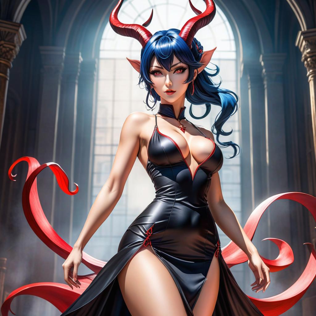  anime artwork To full height. A person. Curved horns. Long tail. Succubus. Athletic body. Skimpy dress. Watercolor. Sketch. . anime style, key visual, vibrant, studio anime, highly detailed hyperrealistic, full body, detailed clothing, highly detailed, cinematic lighting, stunningly beautiful, intricate, sharp focus, f/1. 8, 85mm, (centered image composition), (professionally color graded), ((bright soft diffused light)), volumetric fog, trending on instagram, trending on tumblr, HDR 4K, 8K