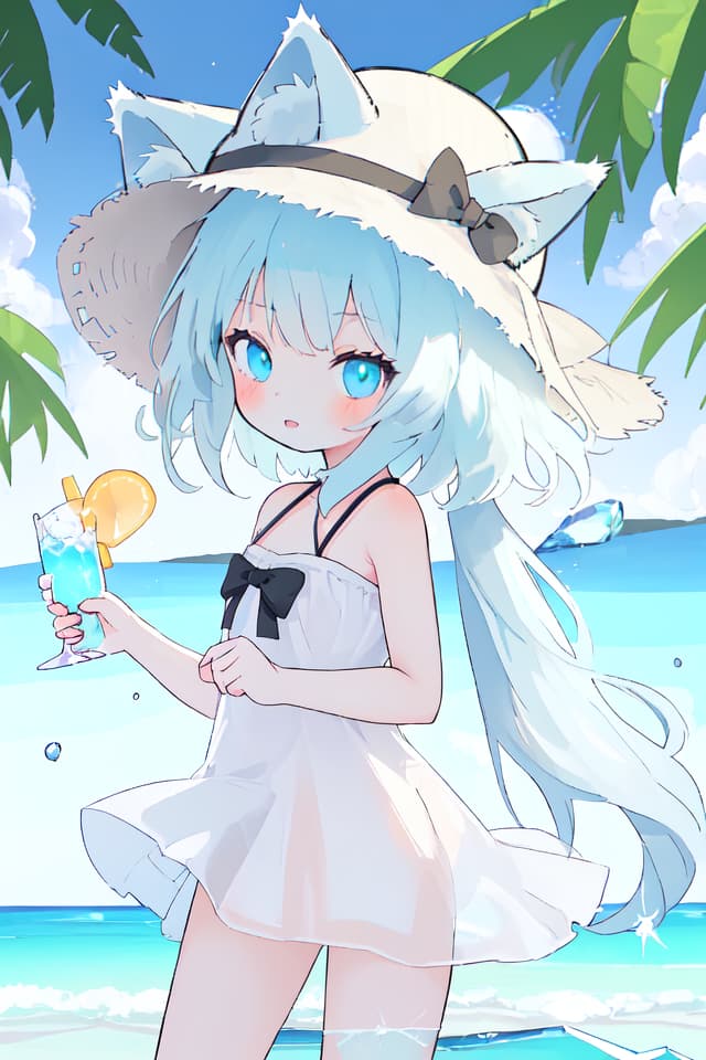  Summer, girl, wolf ear, ice, young, hat