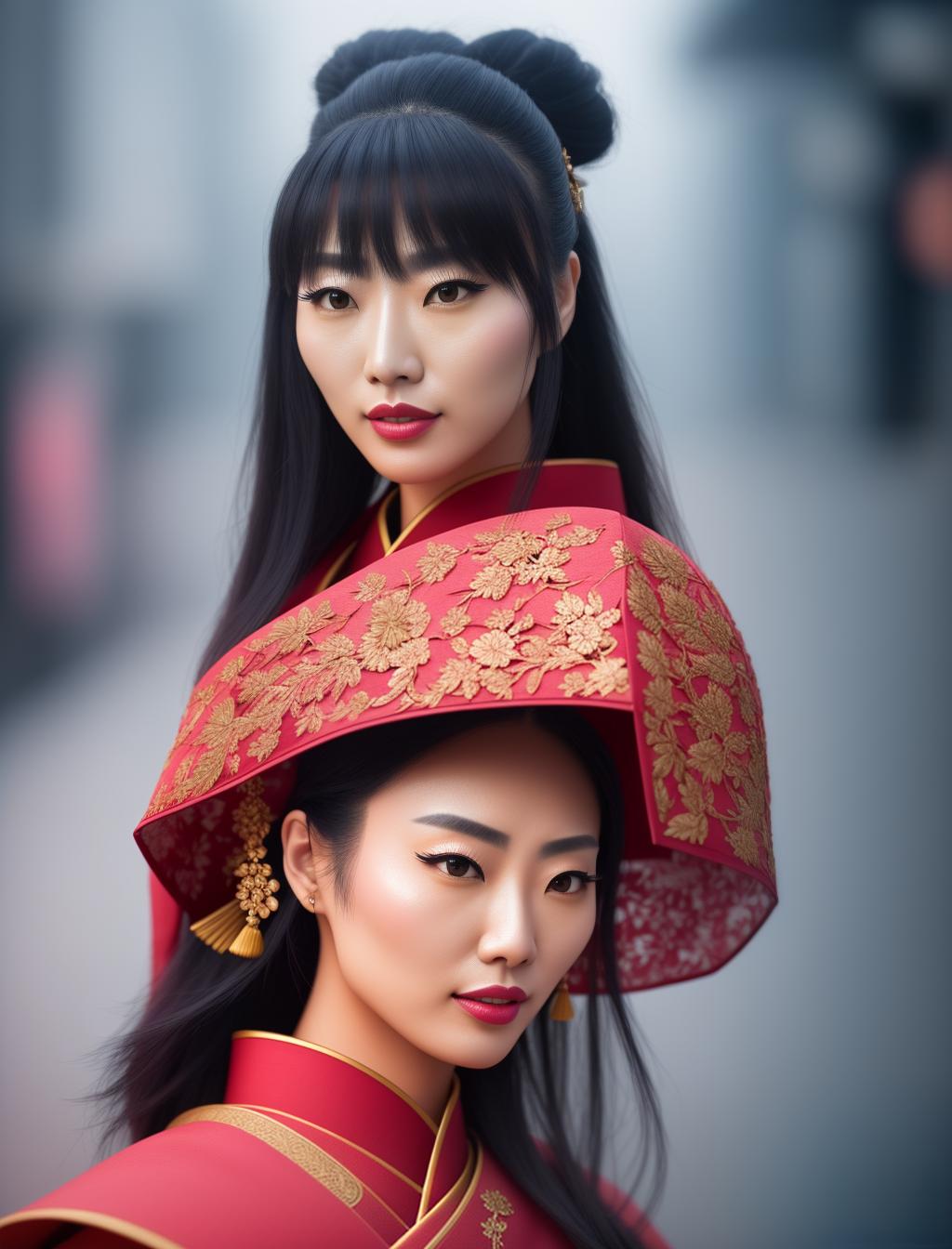  female samurai portrait in Hong Kong, (high detailed skin:1.2), 8k uhd, dslr, soft lighting, high quality, film grain, Fujifilm XT3 hyperrealistic, full body, detailed clothing, highly detailed, cinematic lighting, stunningly beautiful, intricate, sharp focus, f/1. 8, 85mm, (centered image composition), (professionally color graded), ((bright soft diffused light)), volumetric fog, trending on instagram, trending on tumblr, HDR 4K, 8K