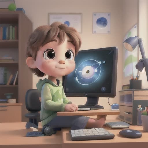  Child at computer, imagining space