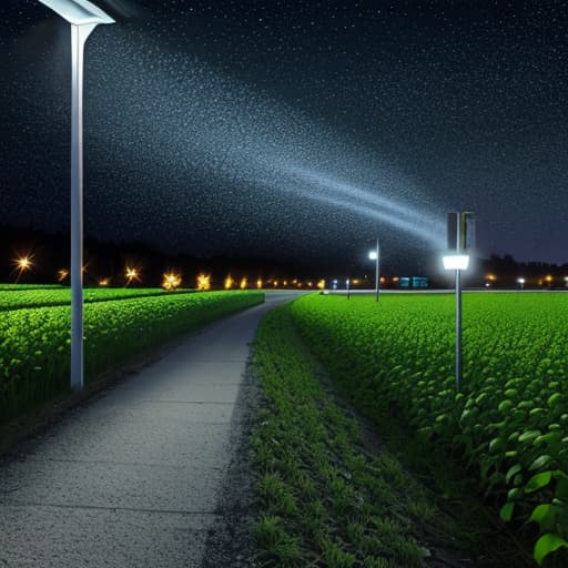  Night + white LED street lamp + roadside + soybean field