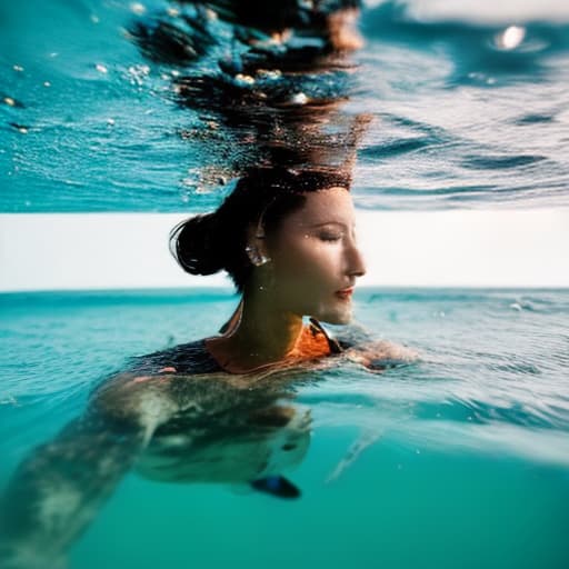 lnkdn photography A girl under water with short blue hair no reaciton