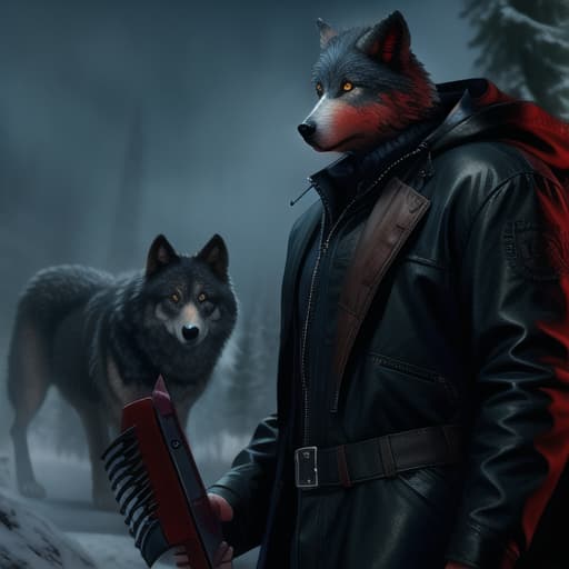  fusion Jason Voorhees and a Wolf, (masterpiece, best quality:1.5), HDR 4K, 8K