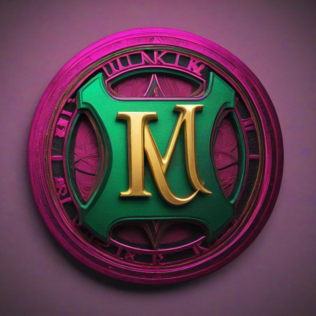  concept art MK logo: Fuchsia, Light green, Gold. . digital artwork, illustrative, painterly, matte painting, highly detailed, STICKER hyperrealistic, full body, detailed clothing, highly detailed, cinematic lighting, stunningly beautiful, intricate, sharp focus, f/1. 8, 85mm, (centered image composition), (professionally color graded), ((bright soft diffused light)), volumetric fog, trending on instagram, trending on tumblr, HDR 4K, 8K