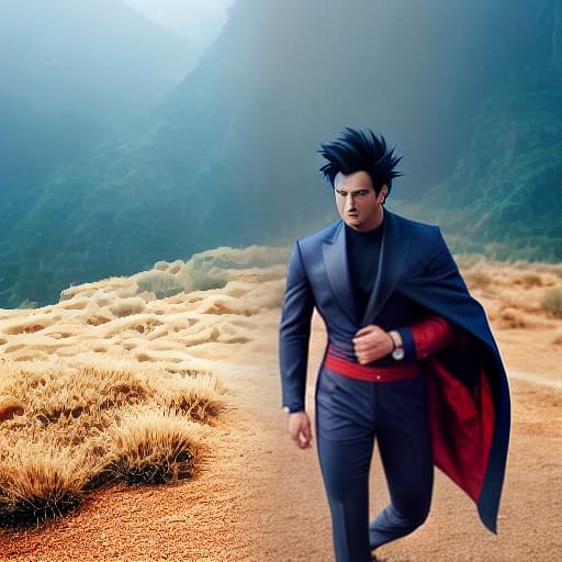  goku bravo hyperrealistic, full body, detailed clothing, highly detailed, cinematic lighting, stunningly beautiful, intricate, sharp focus, f/1. 8, 85mm, (centered image composition), (professionally color graded), ((bright soft diffused light)), volumetric fog, trending on instagram, trending on tumblr, HDR 4K, 8K