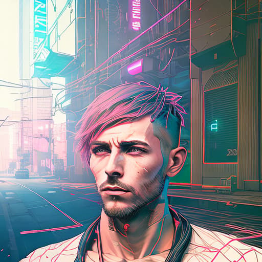 nvinkpunk ultra realistic man, hyper detail, cinematic lighting, magic neon, dark red city, Canon EOS R3, nikon, f/1.4, ISO 200, 1/160s, 8K, RAW, unedited, symmetrical balance, in-frame, 8K