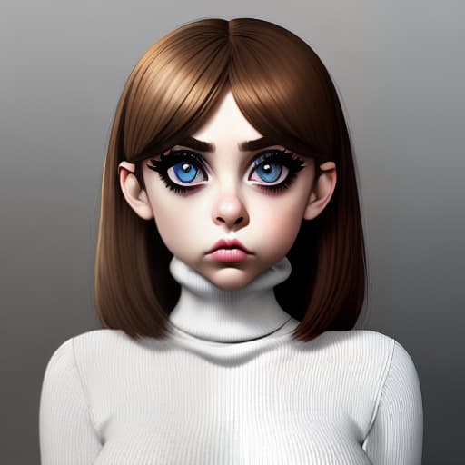  subculture. one girl. big eyes. double ponytial. turtleneck. plain White Background.