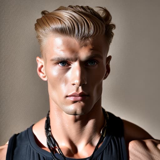 portrait+ style Russian queer fitness model blonde hunk dude face