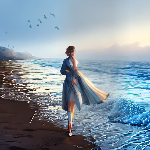  Seaside Serenity hyperrealistic, full body, detailed clothing, highly detailed, cinematic lighting, stunningly beautiful, intricate, sharp focus, f/1. 8, 85mm, (centered image composition), (professionally color graded), ((bright soft diffused light)), volumetric fog, trending on instagram, trending on tumblr, HDR 4K, 8K