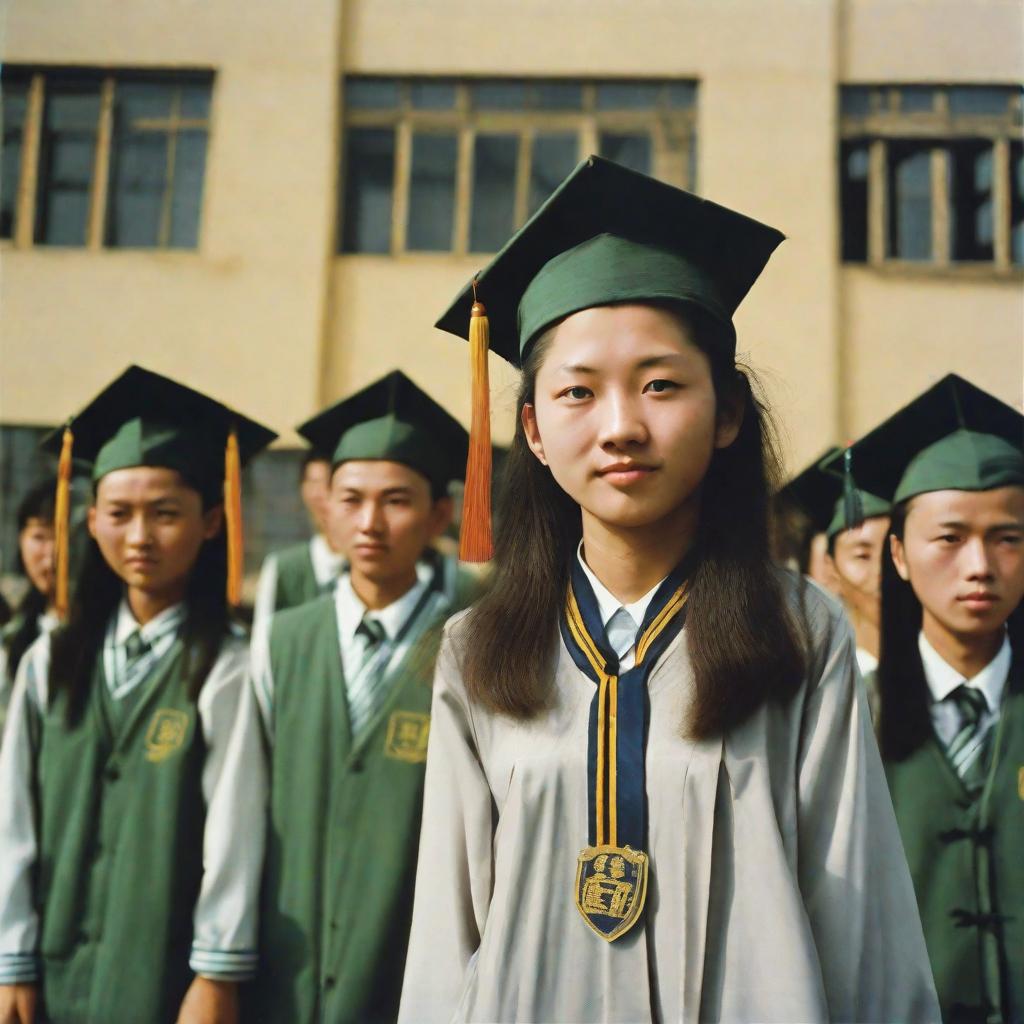  masterpiece, best quality, Hubei Province Yangxin County Taizi High School 1991 graduation photo