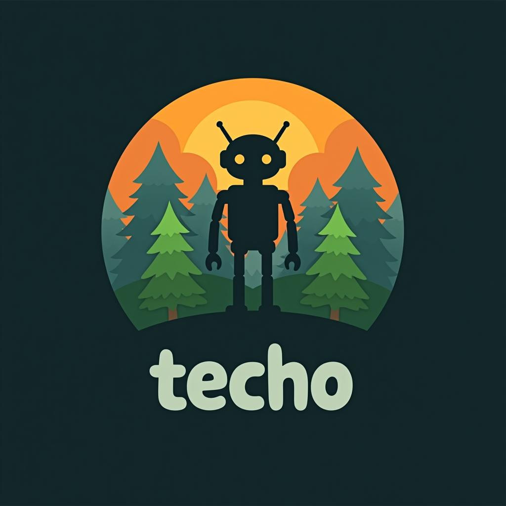  circle bushes logo using robot and trees with name below "techo"