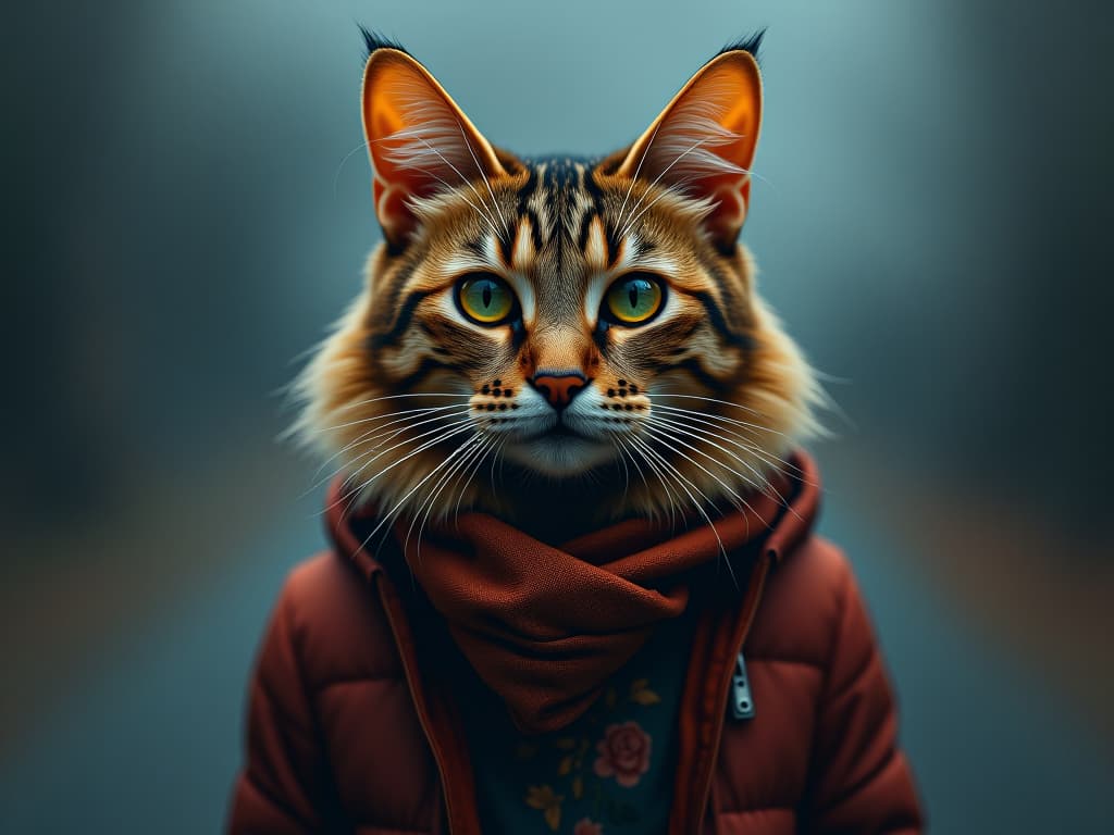  a cat hyperrealistic, full body, detailed clothing, highly detailed, cinematic lighting, stunningly beautiful, intricate, sharp focus, f/1. 8, 85mm, (centered image composition), (professionally color graded), ((bright soft diffused light)), volumetric fog, trending on instagram, trending on tumblr, HDR 4K, 8K