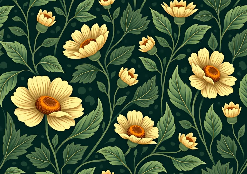  deep green floral pattern in the style of art nouveau 1900s, beautiful flowers and plants