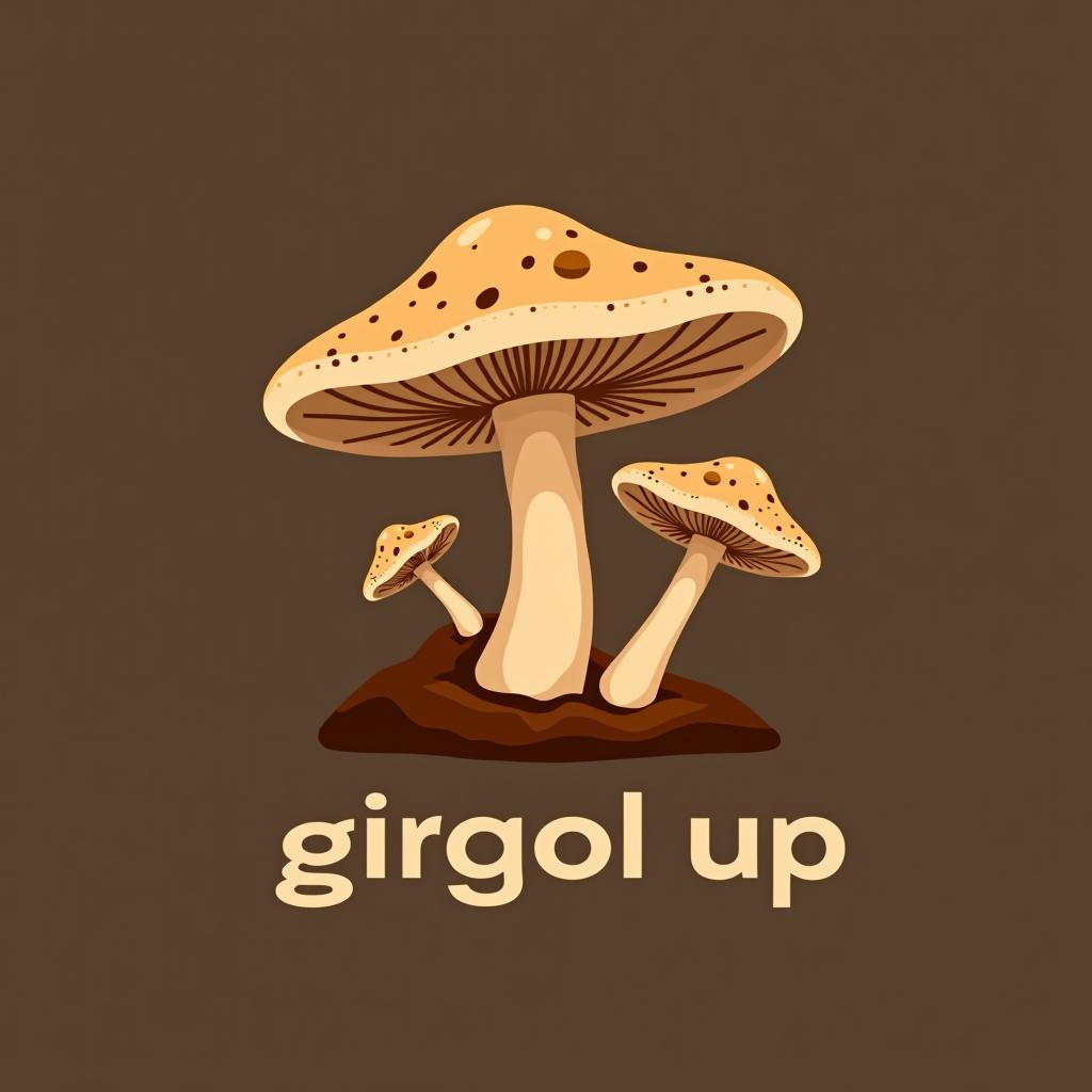  design a logo, oyster mushroom growing on coffe browns, with the text 'girgol up'.