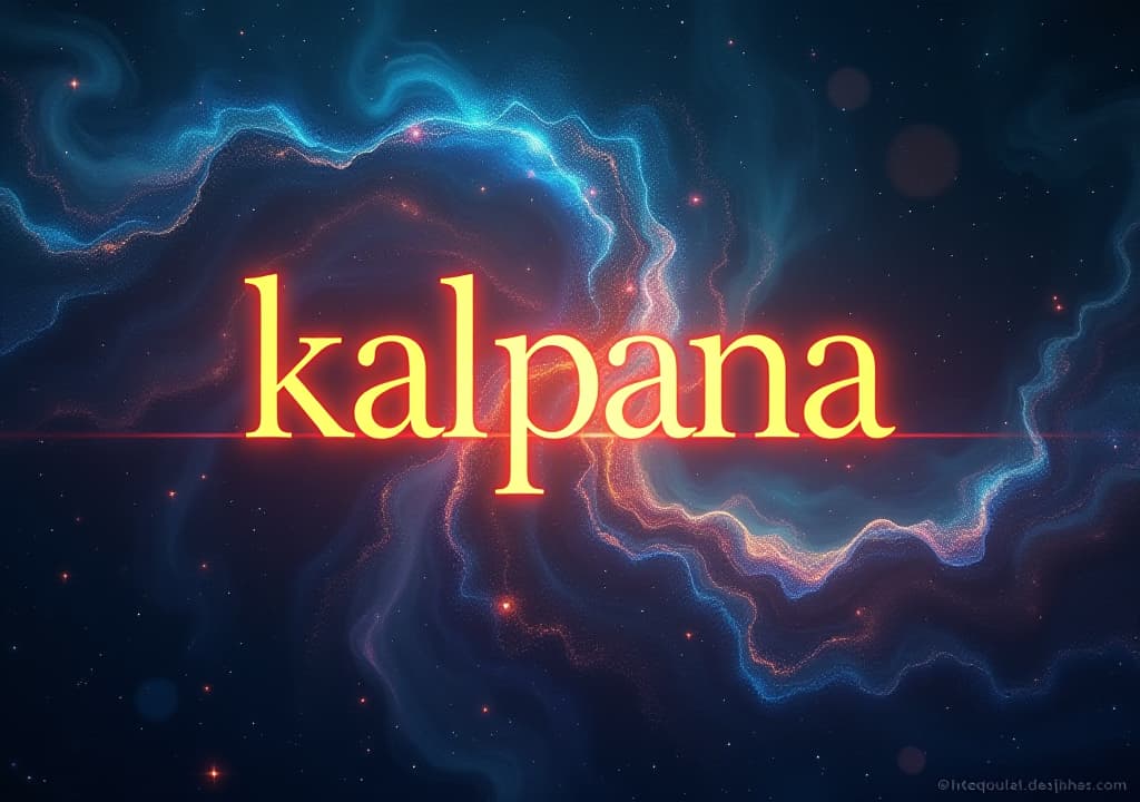  good quality, high quality, "kalpana" written in an elegant, glowing font, set against a backdrop of swirling galaxies and stars, evoking limitless imagination and creativity.