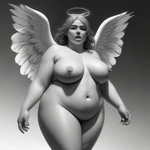 Naked obese angel woman , sketch, concept art, pencil drawing, artstation, dynamic, noir, big strokes, high quality