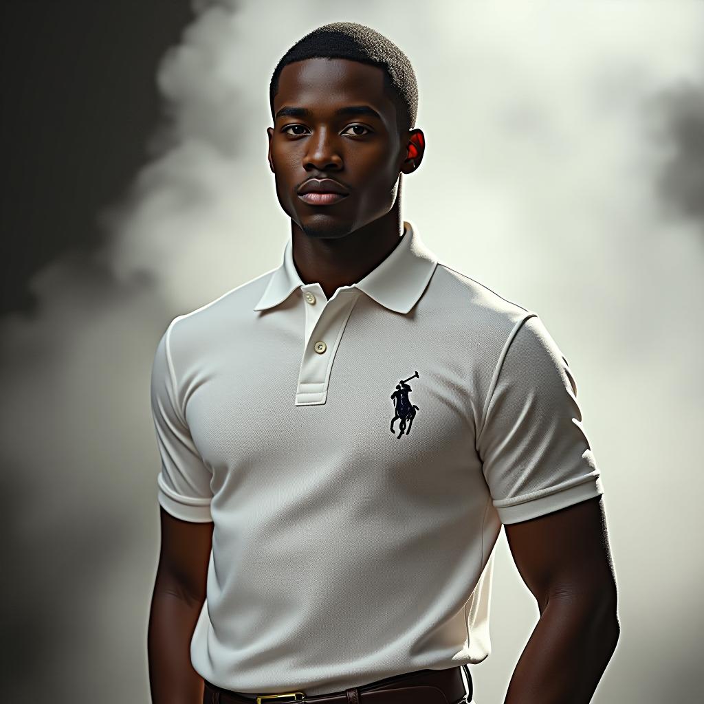  design a white ralph lauren style polo neck t shirt hyperrealistic, full body, detailed clothing, highly detailed, cinematic lighting, stunningly beautiful, intricate, sharp focus, f/1. 8, 85mm, (centered image composition), (professionally color graded), ((bright soft diffused light)), volumetric fog, trending on instagram, trending on tumblr, HDR 4K, 8K