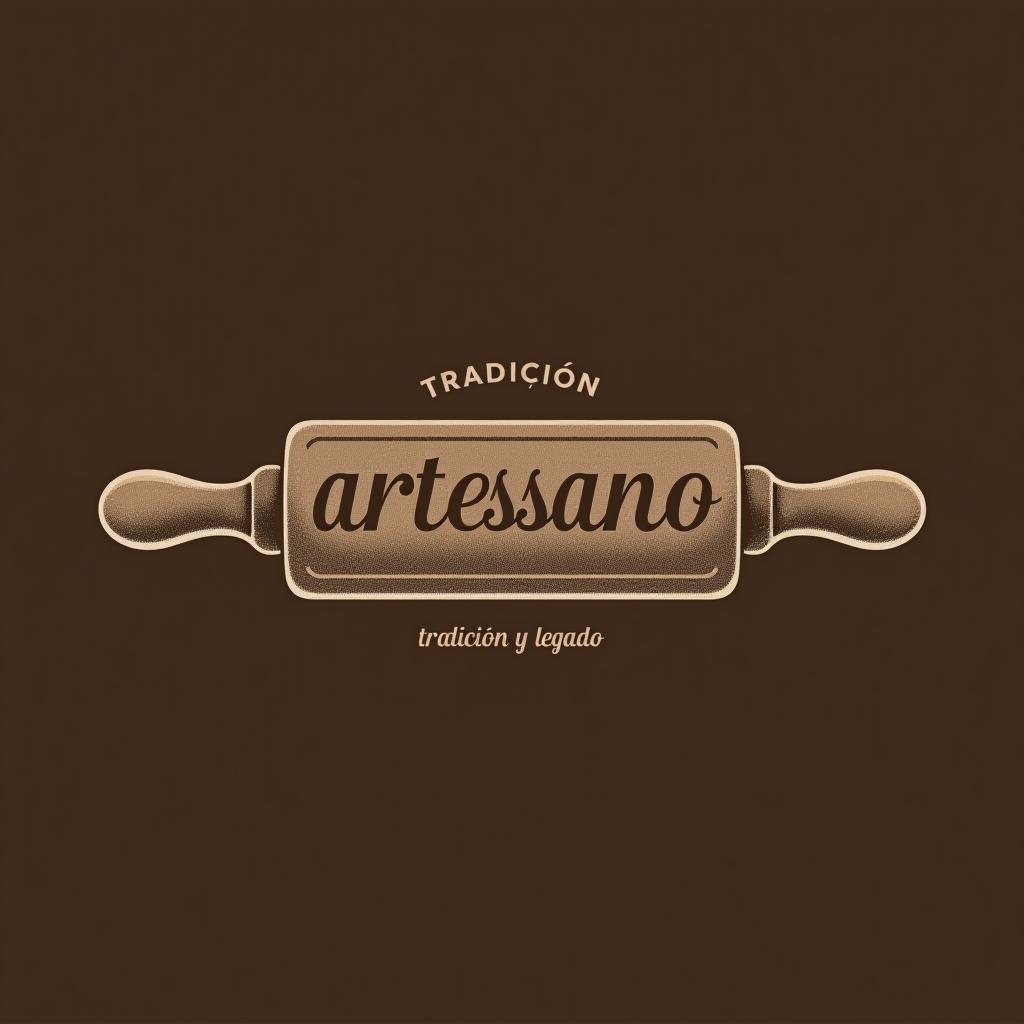  design a logo, in a pencil style. “artessano” simple and elegant design artistic style light and brown tones use a rolling pin image , with the text 'tradición y legado'.