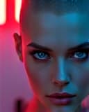  ultra realistic close up portrait ((beautiful pale cyberpunk female with heavy black eyeliner)), blue eyes, shaved side haircut, hyper detail, cinematic lighting, magic neon, dark red city, canon eos r3, nikon, f/1.4, iso 200, 1/160s, 8k, raw, unedited, symmetrical balance, in frame, 8k hyperrealistic, full body, detailed clothing, highly detailed, cinematic lighting, stunningly beautiful, intricate, sharp focus, f/1. 8, 85mm, (centered image composition), (professionally color graded), ((bright soft diffused light)), volumetric fog, trending on instagram, trending on tumblr, HDR 4K, 8K