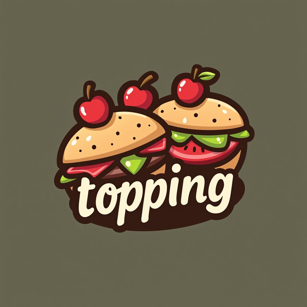  design a logo, cubiertos frutas y golosinas , with the text 'topping '.