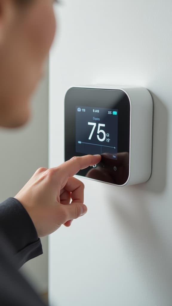  advertising style, stock photo, corporate branding style european thermostat, grandma turns on the heating . professional, clean, modern, product focused, commercial, eye catching, minimalist, business oriented, highly detailed