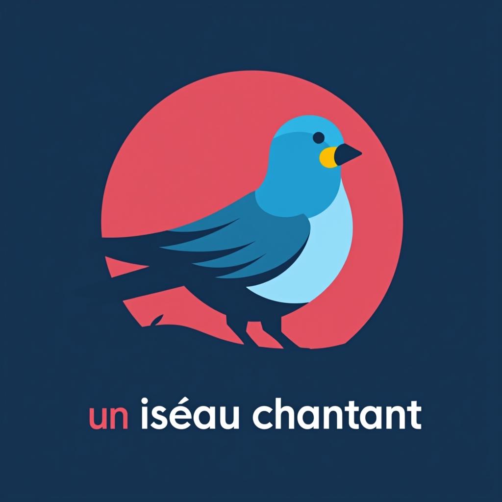  design a logo un oiseau bleu qui chante, arrière plan couleur rose, with the text 'oiseau chantant'.