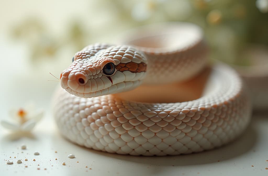  professional detailed photography, beautiful snake, light background, chinese style ar 3:2, (muted colors, dim colors, soothing tones), (vsco:0.3)