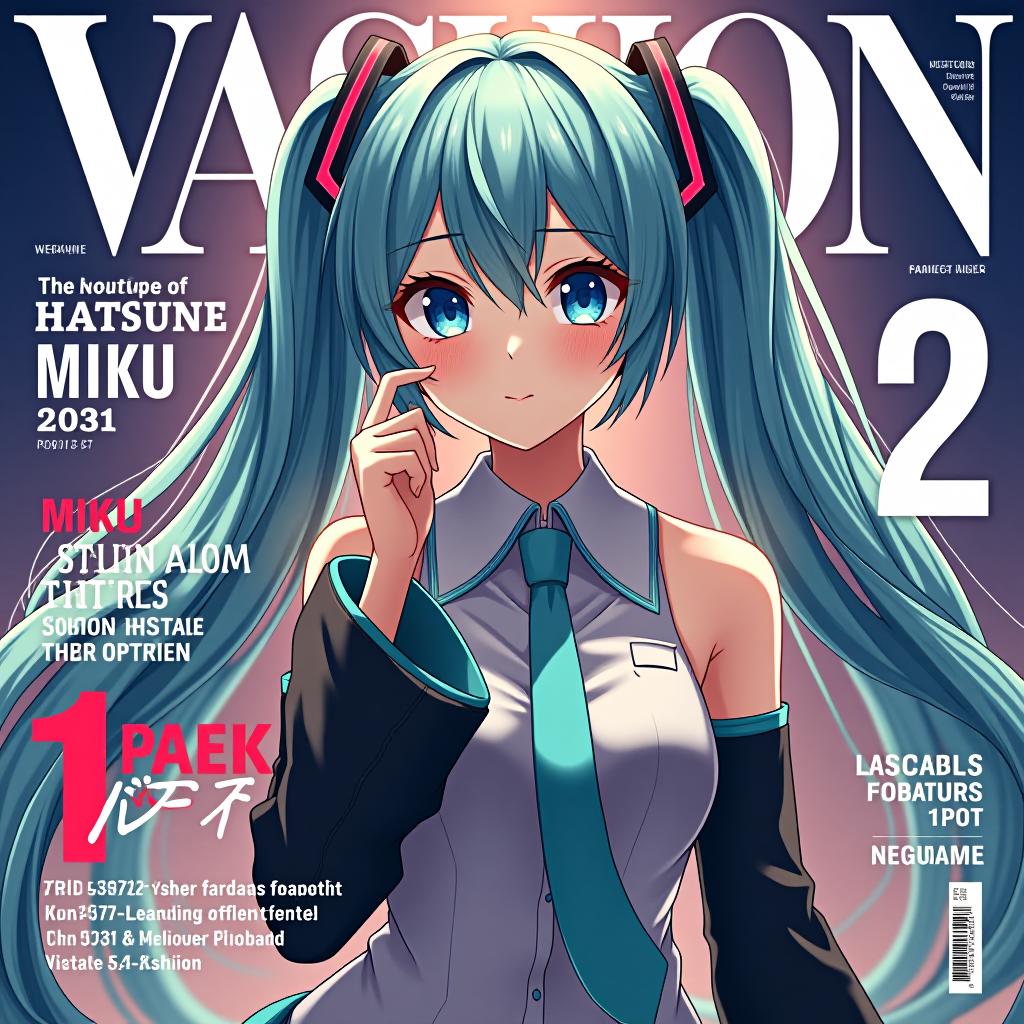  cover,1girl,hatsune miku, masterpiece, best quality,(magazine cover, fashionmagcover, english text, username, watermark, artist name, signature:1.1), award winning, professional, highly detailed, masterpiece