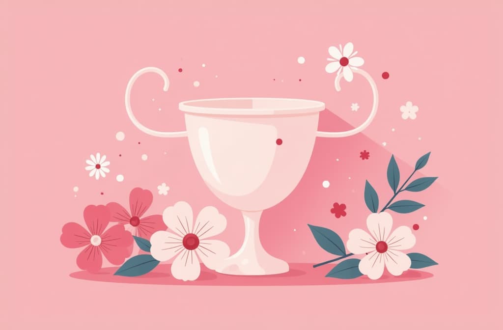  flat illustration, flaticon, (illustration:1.15), menstrual cup, flowers, pink background ar 3:2, [cory loftis, strobist, pascal campion :: 0.2]