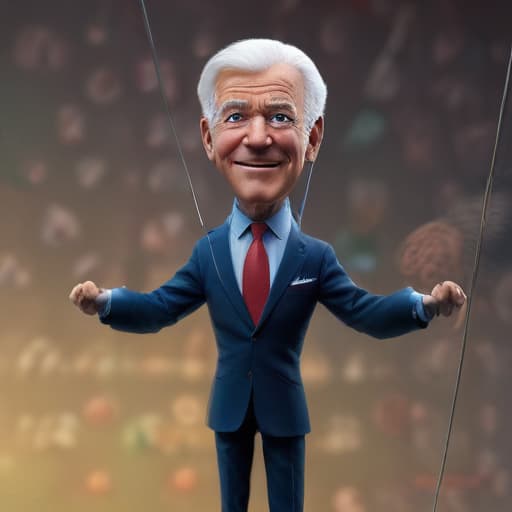 Joe biden as a puppet on a string, ultra realistic, 3d, digital art, artstation, octane render, dynamic, high qualitydetailed, intricate, full of colour