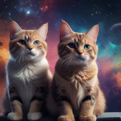 Cosmic cats in Cinematic style with Space background