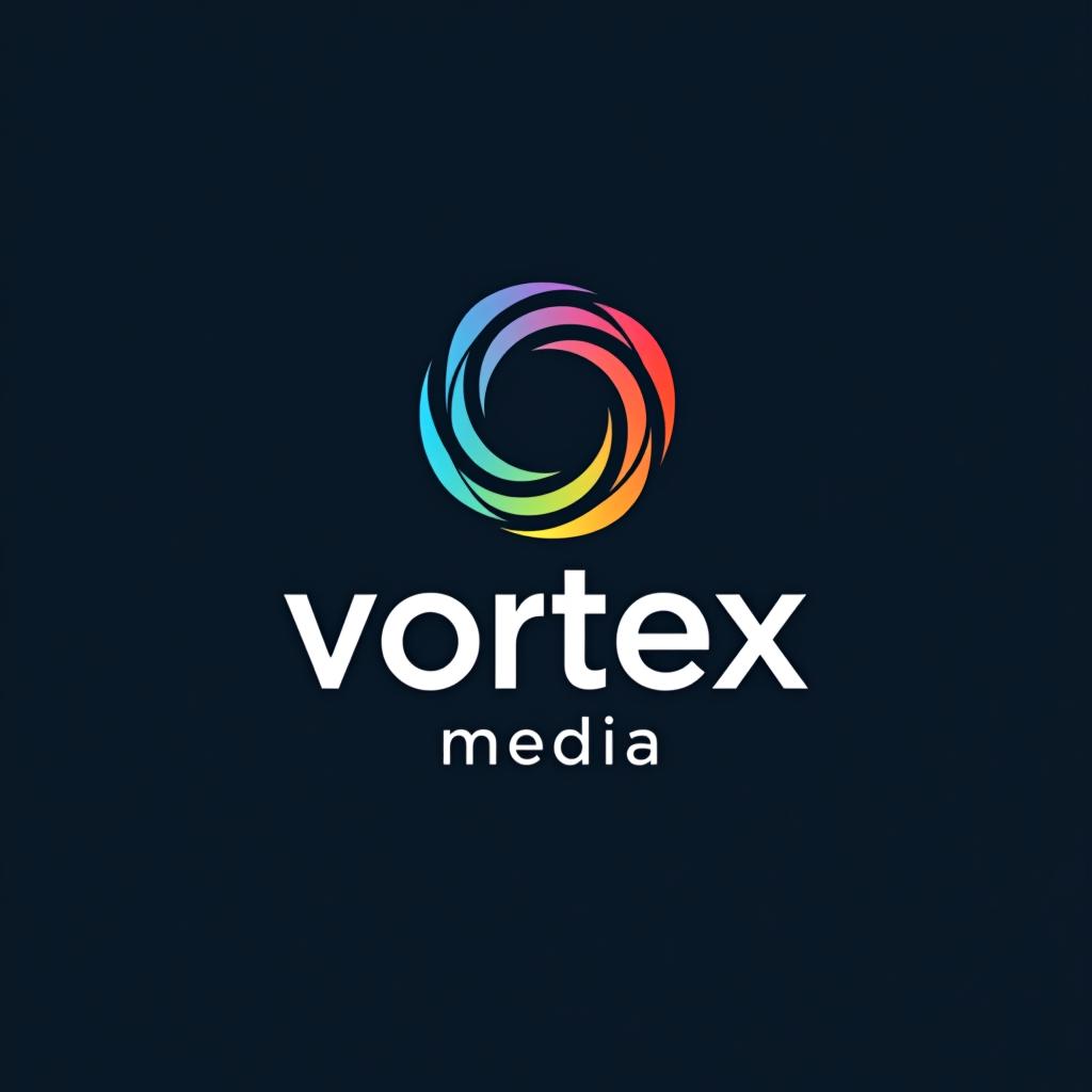  design a logo, design an abstract logo for ‘vortex media’ featuring a vortex shape, symbolizing dynamic energy and creative flow., with the text 'vortex media'.