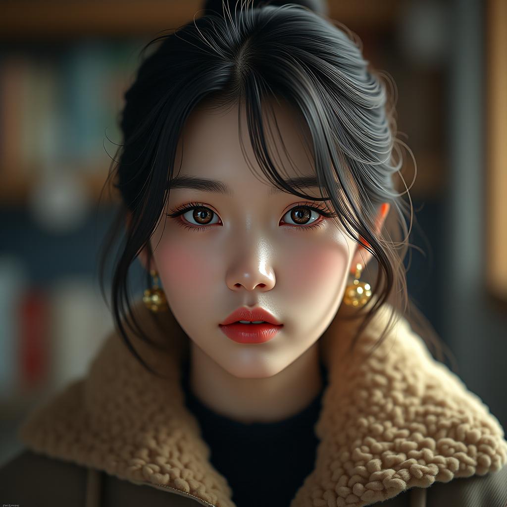  a female korean youtuber, frontface, in room with with good lighting, realistic, portrait, art by donato giancola and greg rutkowski, realistic face, digital art, trending on artstation hyperrealistic, full body, detailed clothing, highly detailed, cinematic lighting, stunningly beautiful, intricate, sharp focus, f/1. 8, 85mm, (centered image composition), (professionally color graded), ((bright soft diffused light)), volumetric fog, trending on instagram, trending on tumblr, HDR 4K, 8K