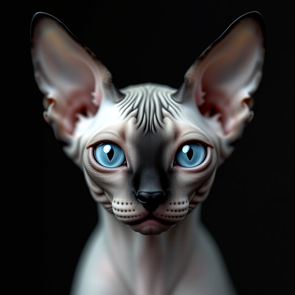  sphynx cat with ballmask and blue eyes, , (logo:1.15), black and white, hq, hightly detailed, 4k