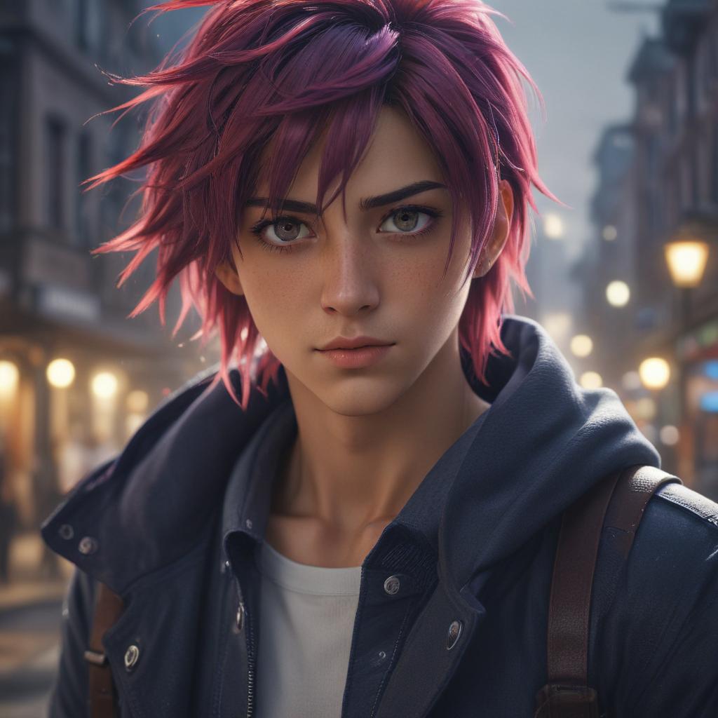 ((masterpiece)),(((best quality))), 8k, high detailed, ultra detailed, A handsome anime character, (sharp eyes), (colorful hair), stylish outfit, dramatic lighting hyperrealistic, full body, detailed clothing, highly detailed, cinematic lighting, stunningly beautiful, intricate, sharp focus, f/1. 8, 85mm, (centered image composition), (professionally color graded), ((bright soft diffused light)), volumetric fog, trending on instagram, trending on tumblr, HDR 4K, 8K