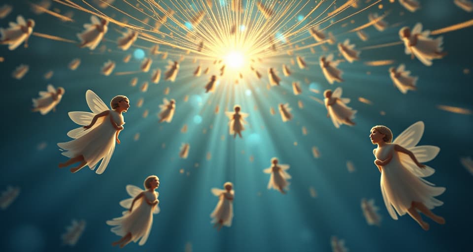  a collection of ethereal beings floating in a state of bewilderment. above them, an intricate web of light represents unattainable understanding.. the style is digital art illustration,highly detailed, whimsical,magical, dreamlike atmosphere, realism and fantasy blend, smooth, glossy textures,luminous quality, wonder and enchantment.