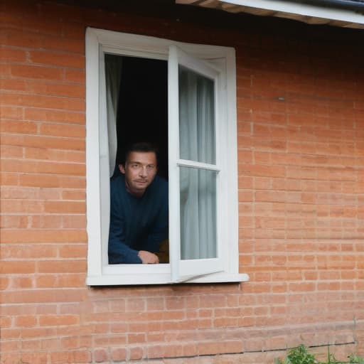 A man is peeking through the window from outside the house