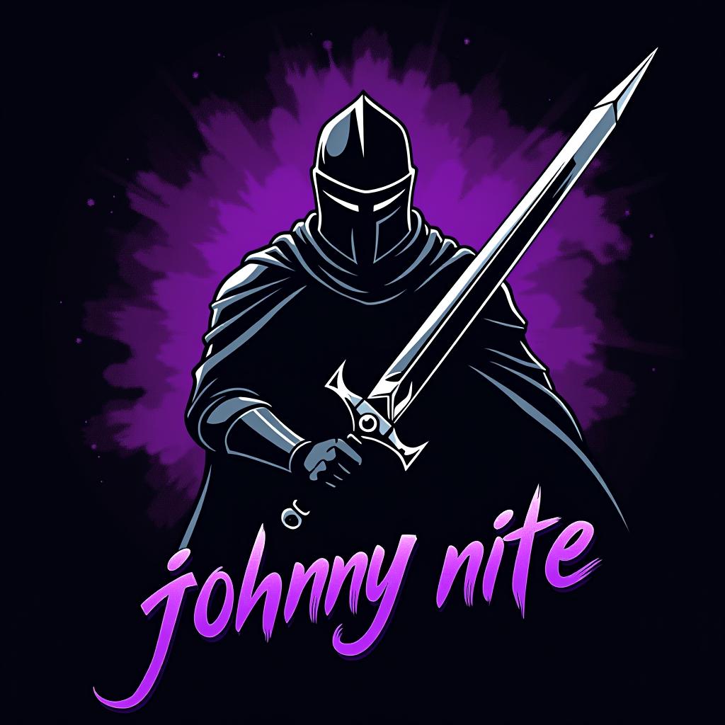  design a logo, in a realism style. knight black and purple graffiti, with the text 'johnny nite '.