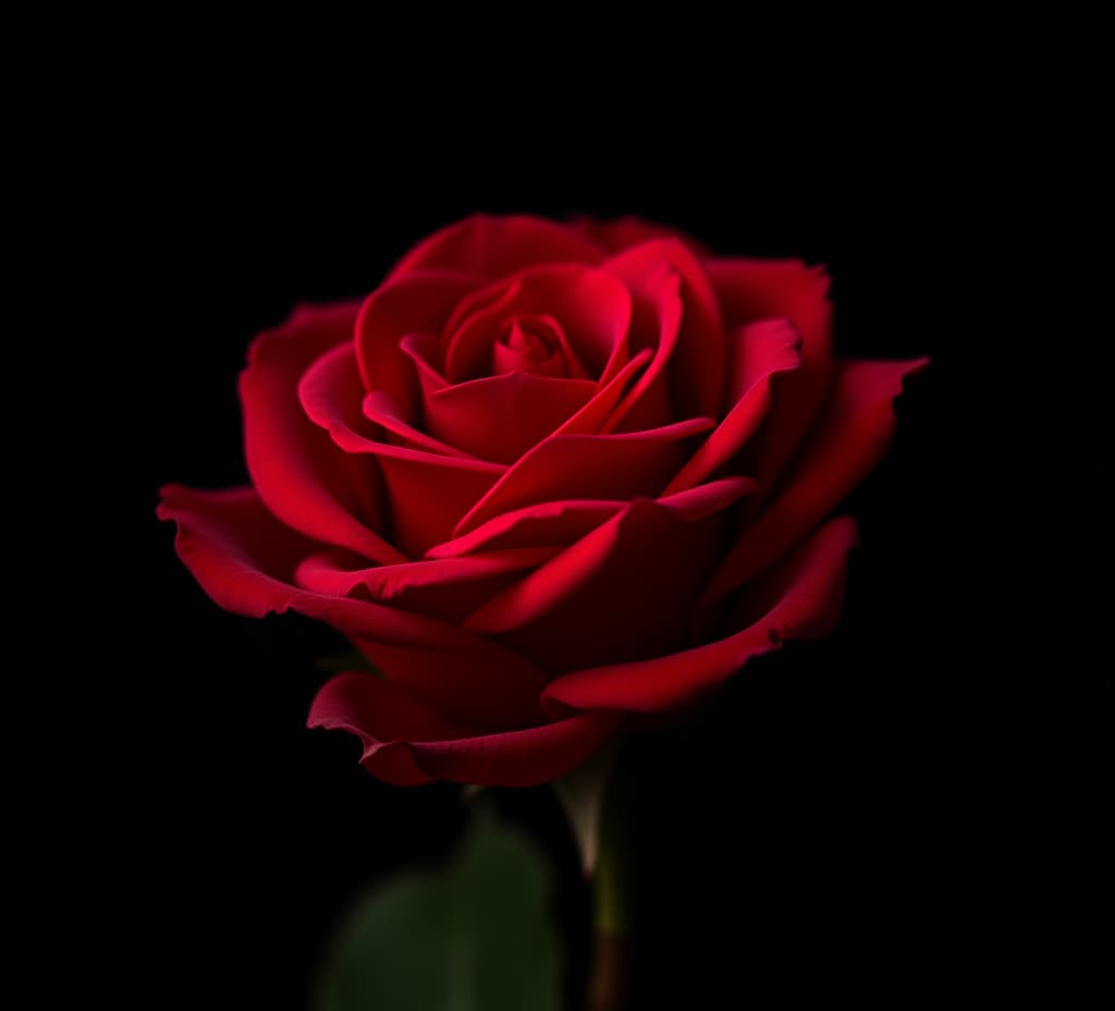  red rose contrasted against dark black background, floral, flower, romantic, petals, beauty, nature, elegant, vibrant, contrast