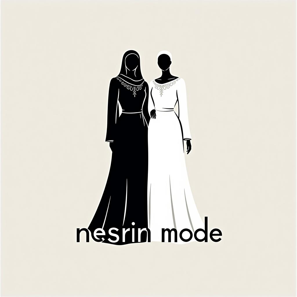  design a logo, in a minimalism style. n m logo nesrin mode mit kleidern schwarz weiß elegant orientalisch , with the text 'nesrin mode '.