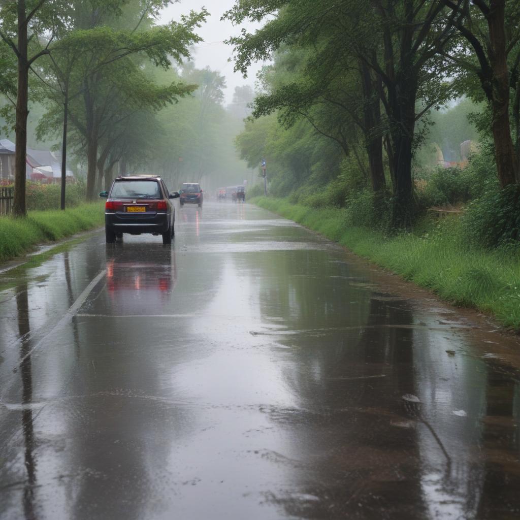 An impressionistic landscape capturing the essence of a rainy day.