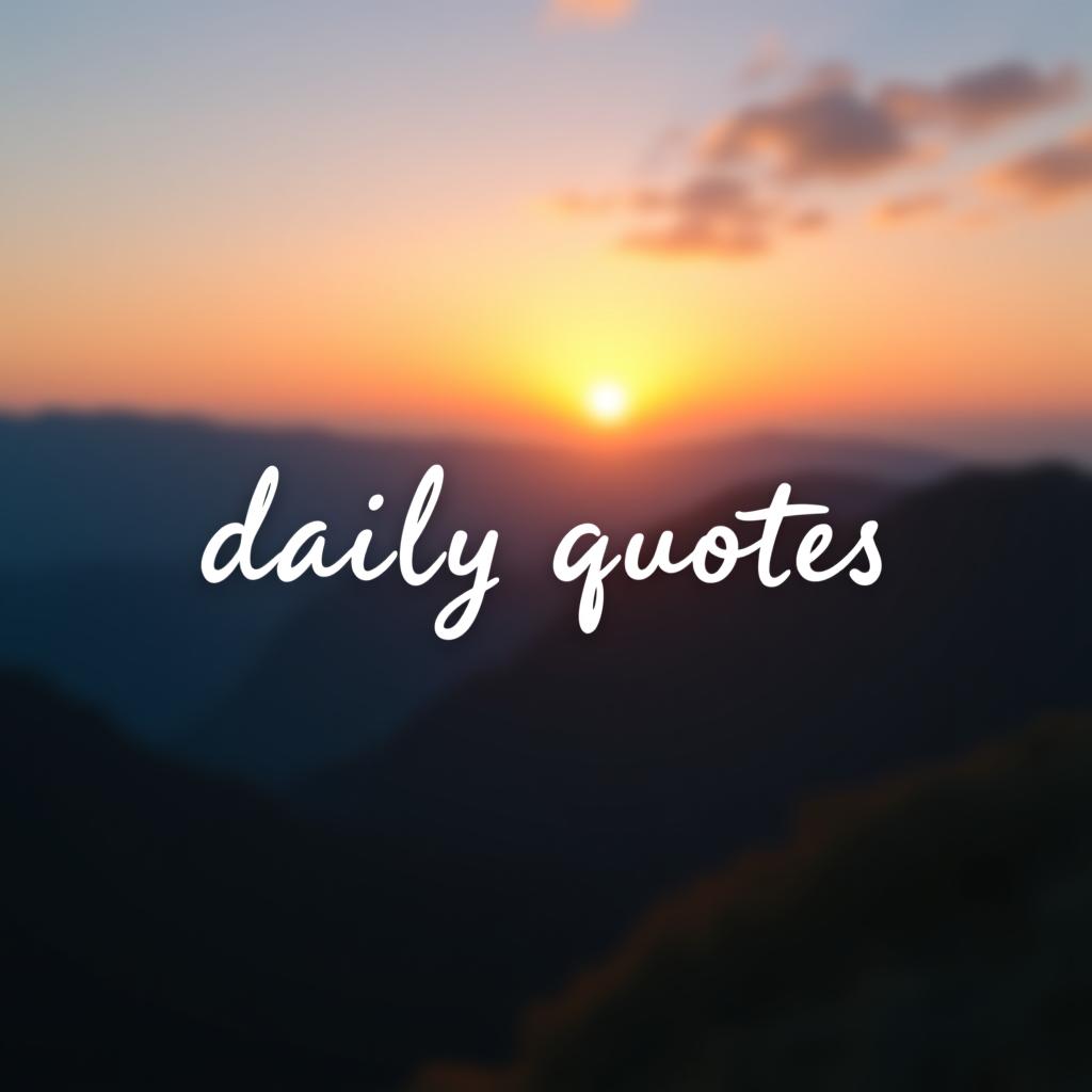  a serene background featuring a blurred image of a sunrise over a mountain range. the text "daily quotes" is centered in white with a slight glow effect, evoking a sense of calm and inspiration. the font style should be elegant and cursive, giving a handwritten feel.