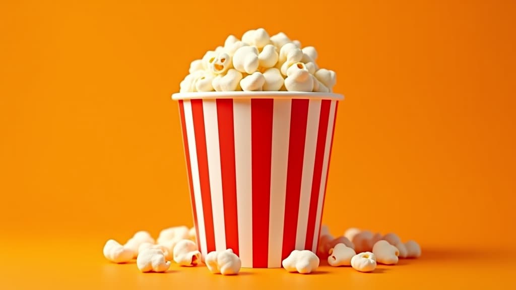  a bucket of popcorn on an orange background